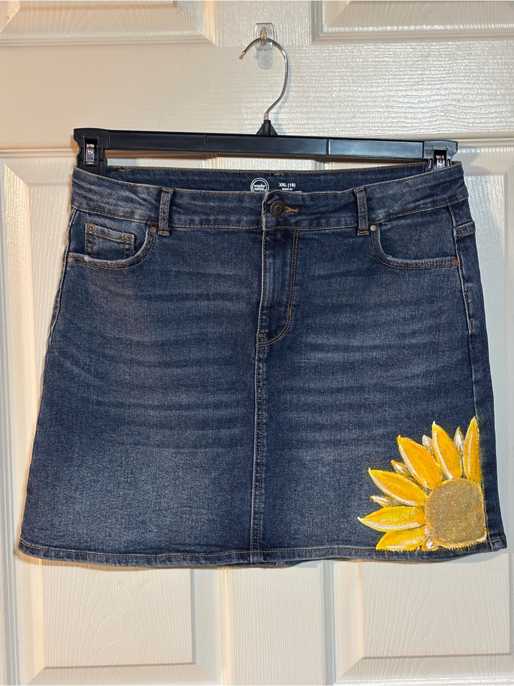 wonder nation Dark Blue Denim Skirt with Contrast Stitching